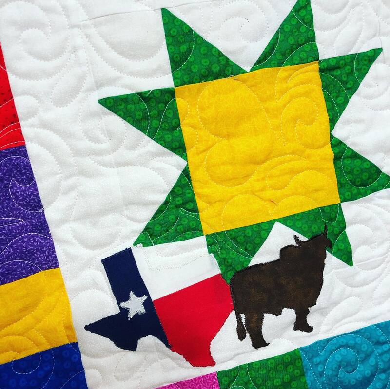 Custom appliques on a sawtooth star, pieced and quilted by Amy Martin of Peaceful Quilts in Lafayette Indiana