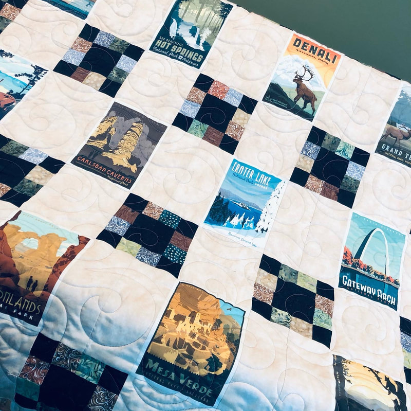 National Parks quilt, machine quilted by Amy Martin of Peaceful Quilts located in Lafayette Indiana. 